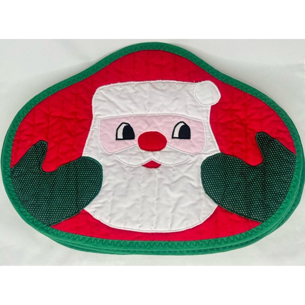Quilted Christmas Placemats Set Of 4 Santa Face Vintage 80s 90s